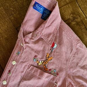 Vintage Disney Checkered Gingham Embroidered Tigger Button Down Shirt